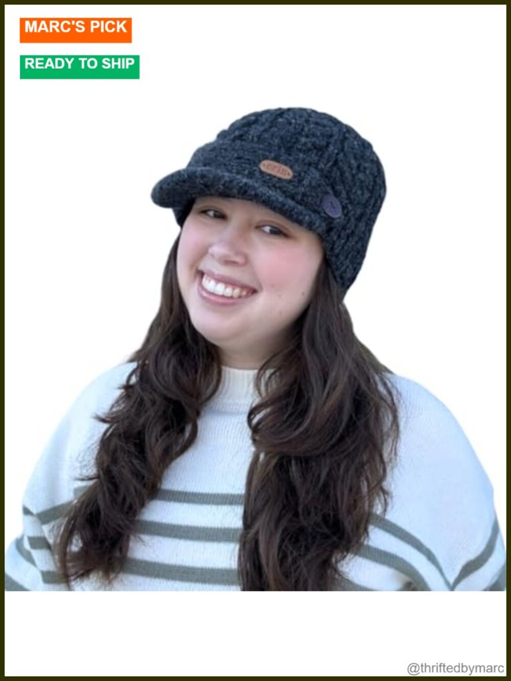 100% Wool Fleece Lined Knit Beanie with Brim for Women Newsboy Winter Hat